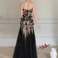 Black Long Prom Dress With Flowers Formal Evening Party Dress Birthday Outfit fg8258