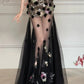 Black Long Prom Dress With Flowers Formal Evening Party Dress Birthday Outfit fg8258