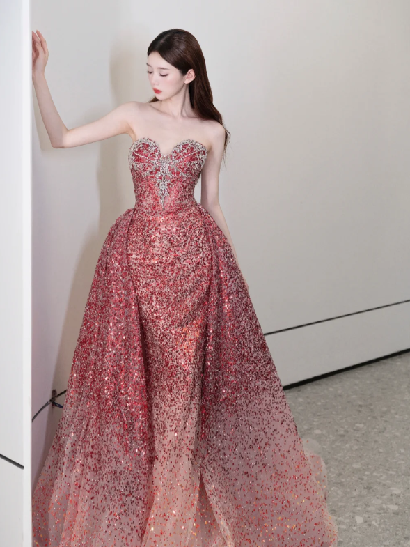 Sweetheart Neck Burgundy Prom Party Dress Sparkle Evening Dress Birthday Dress fg8650