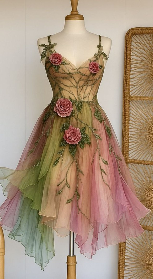 Colorful A Line Vintage Prom Dresses With Flora Evening Dress Birthday Dress fg8372