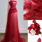 Strapless Red A Line Prom Dress Tulle Birthday Outfit Evening Dress fg8705