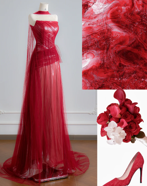 Strapless Red A Line Prom Dress Tulle Birthday Outfit Evening Dress fg8705