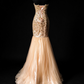 Strapless Sweetheart Rhinestone Mermaid Gown with Shimmer Tulle Skirt fg8949