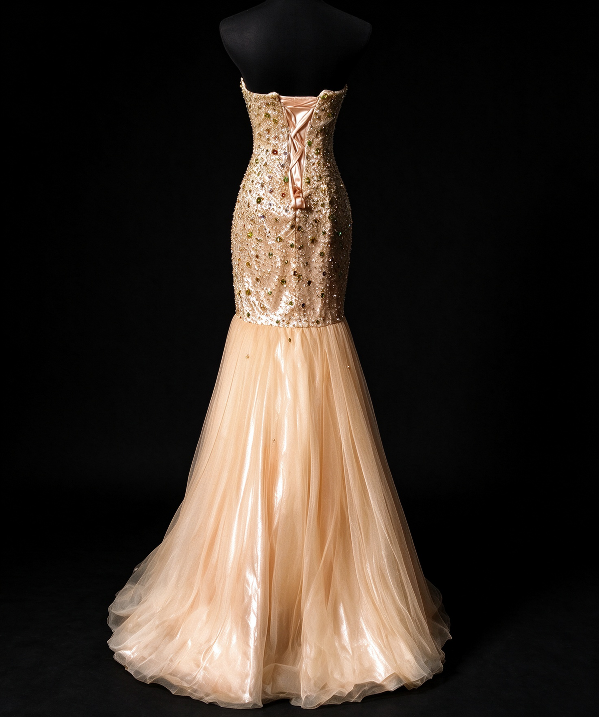 Strapless Sweetheart Rhinestone Mermaid Gown with Shimmer Tulle Skirt fg8949