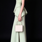 Elegant Round Neck Cape Sleeve Light Green Polyester Tassel Peplum Split Evening Gown For Formal Event fg9007
