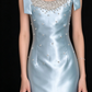 Elegant U-Neck Bow Strap Satin Midi Evening Dress With Rhinestone Embellishment For Banquet fg9008