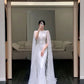 White Cape Elegant Formal Evening A-line Long Prom Dresses       fg4782