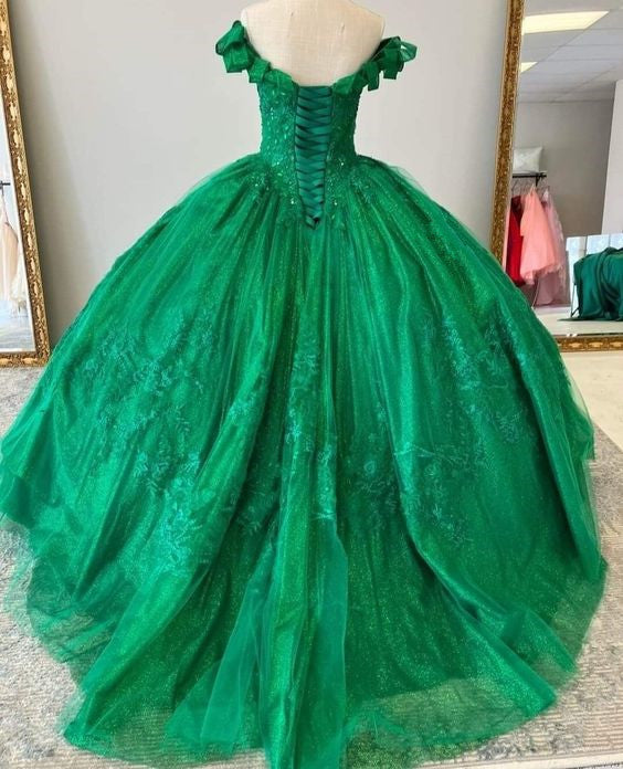 Green Quinceanera Dresses  Sweet 16 Dresses Ball Gown Applique Tulle Birthday Gowns    fg4569