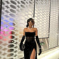 Strapless Long Black Velvet Prom Dress Birthday Outfits       fg4930