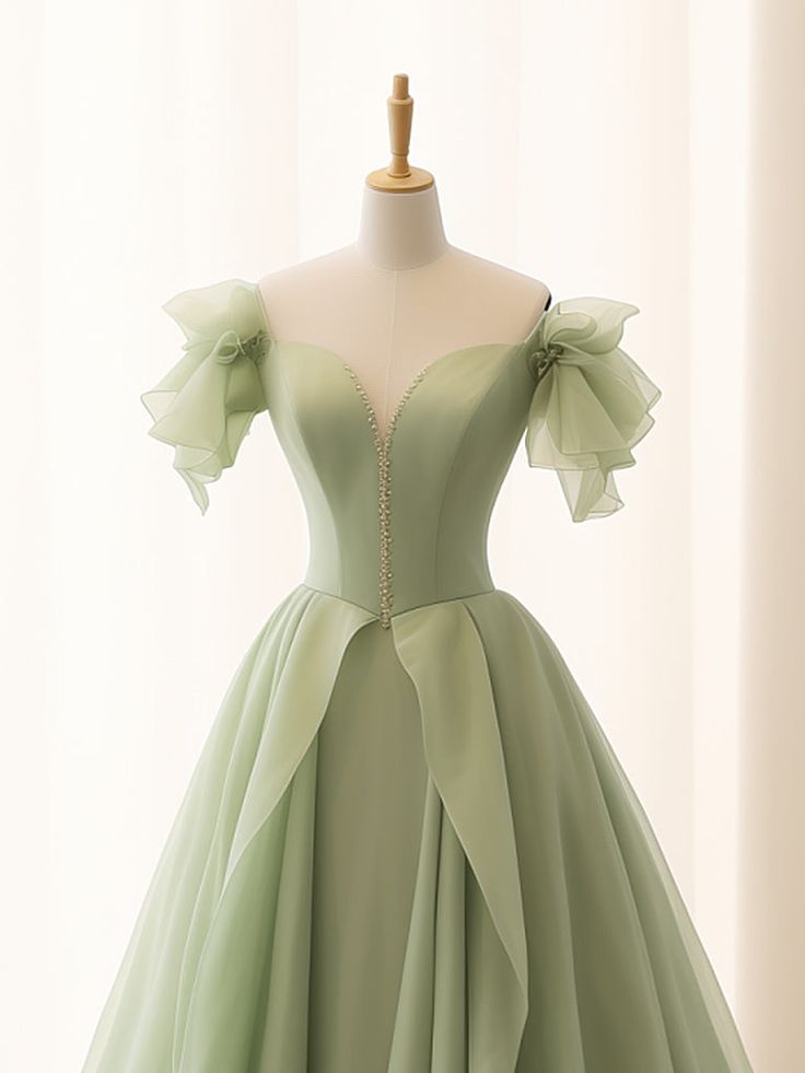A-Line Green Tulle Long Prom Dress, Green Tulle Long Formal Dress       fg4914