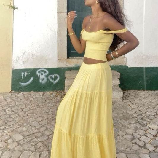 Two Piece Yellow Prom Dresses Party Dresses    fg5088