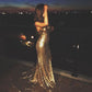 Gold Sequin Evening Dresses, Split Side Backless Prom Dresses, Long Mermaid Sequined Bridesmaid Dresses, Custom Made Prom Dresses      fg4941