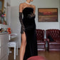 Stunning Mermaid Strapless Long Black Velvet Prom Dress Birthday Outfits       fg4929