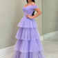 Tulle Floor Length A-Line Prom Dress, Off the Shoulder Evening Party Dress      fg5152