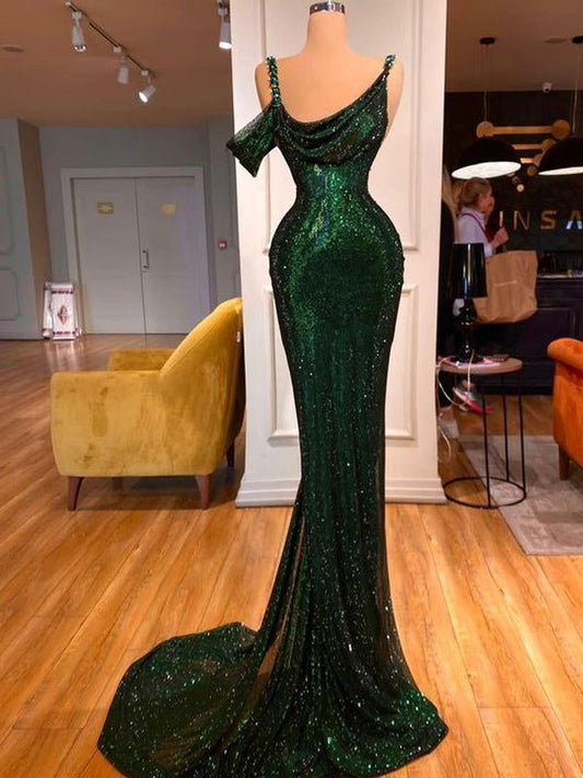 Sexy Green Mermaid Spaghetti Straps Maxi Long Prom Dresses      fg5121