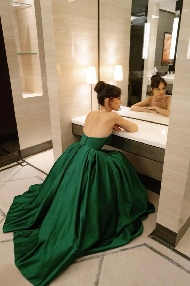 Green Strapless Prom Dress, Beautiful Evening Party Dress      fg5071