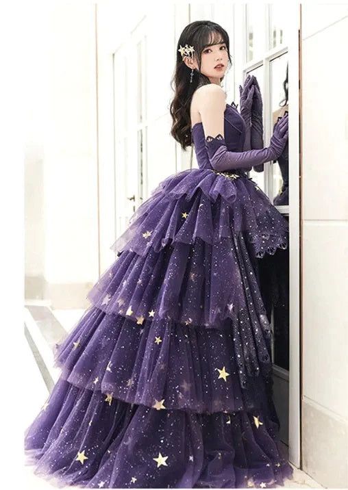 Elegant Purple A-Line Prom Dress Stars Love Elegant Lolita Party Dress    fg5105