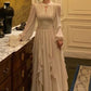 Elegant Ruffles Midi Dress Women Lantern Sleeve A-line Evening Party Prom Dresses      fg5053