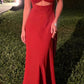 Simple A line Spaghetti Straps Red Long Prom Dress     fg4908
