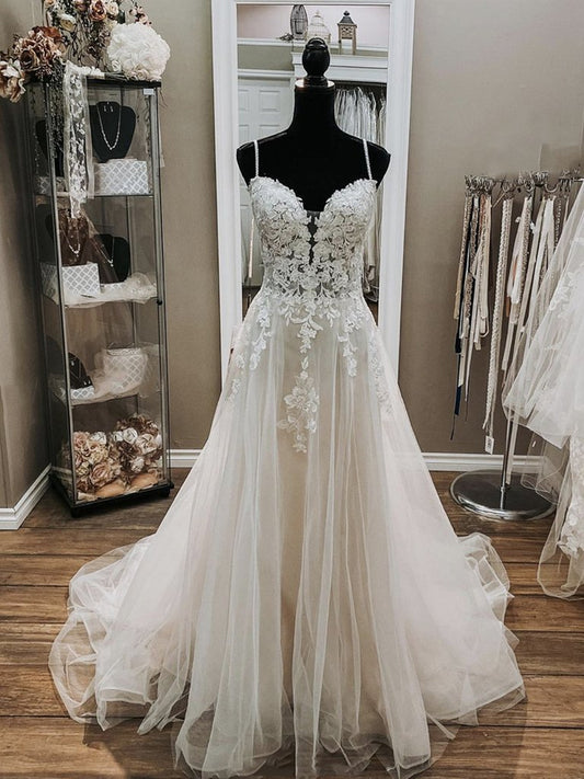A-line v Neck White Lace Wedding Dresses, V Neck White Lace Formal Prom Dresses   fg4485