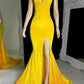 Mermaid V-neck Velvet Prom Dresses With Split    fg5125