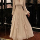 Elegant Ruffles Midi Dress Women Lantern Sleeve A-line Evening Party Prom Dresses      fg5053