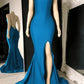 Sexy V-neck Blue Prom Dresses With Split     fg5127