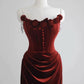 Red velvet evening dress, floral prom dress, chic mermaid dress,custom made       fg4923