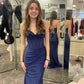 Navy Blue Spaghetti Straps Long Prom Dress Evening Dresses         fg4964