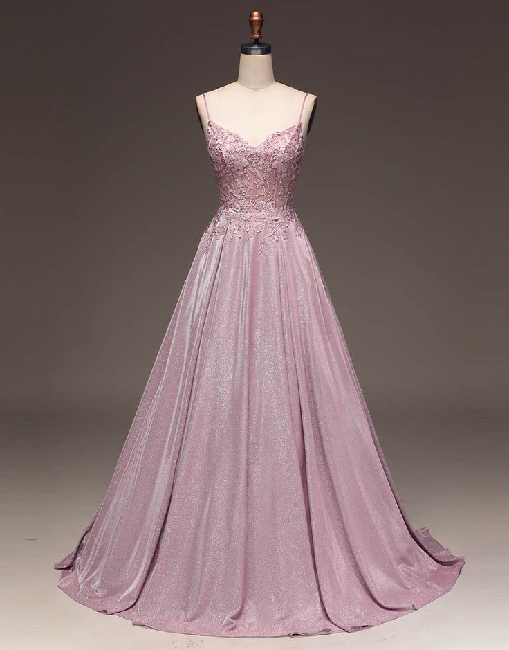 A-Linie Spaghettiträger Langes Glitzer Ballkleid fg5181