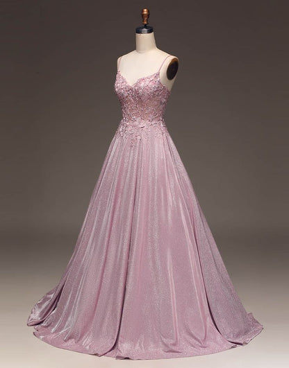 A-Linie Spaghettiträger Langes Glitzer Ballkleid fg5181
