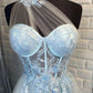 Sweetheart One Shoulder Blue Prom Dress with Flowers       fg4501