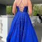 Royal Blue Lace Applique Prom Dresses A Line Long Evening Gown     fg4902