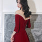 Burgundy Prom Gown, Off Shoulder Party Dress, Fairy Midi Dress     fg4473