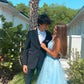 Blue Lace A-Line Prom Gown     fg4219