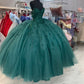 Ball Gown Beaded Quinceanera Dress Spaghetti Straps Emerald Green Quince Dress      fg4214