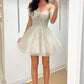 Ivory Lace Off-the-Shoulder A-Line Short Dress Homecoming Dress       fg3400