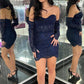 Sweetheart Navy Blue Lace Corset Bodycon Homecoming Dress     fg3562