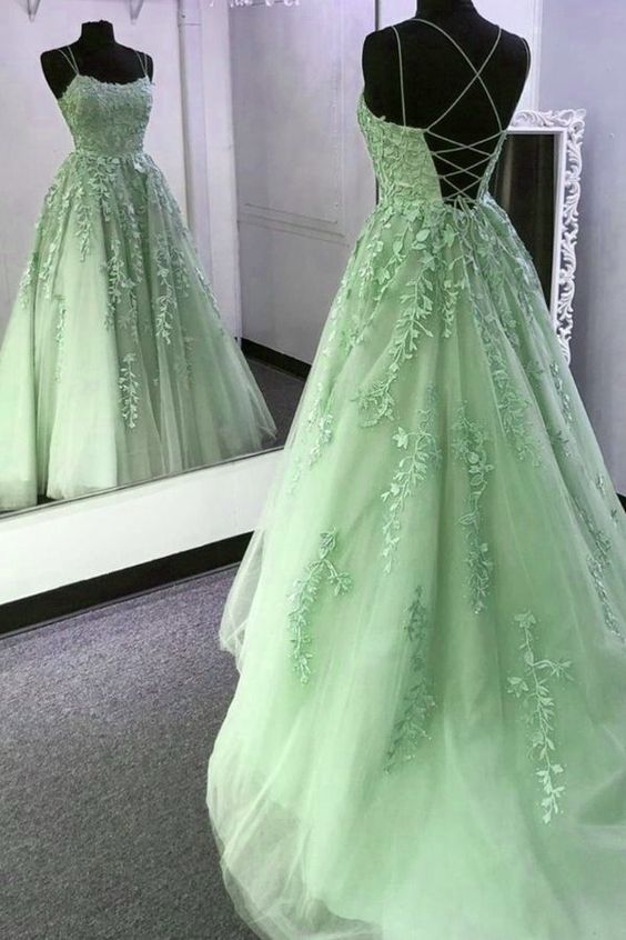 Green Prom Dresses A line Tulle New Formal Dress      fg3476