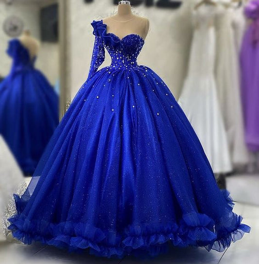 Royal Blue Prom Dress Ball Gown Luxurious Evening Formal Party Gowns        fg4248