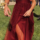 A-Line Prom Dresses Burgundy Tulle Backless Party Evening Dress    fg4231