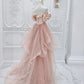 Unique Pink bridal gown, strapless prom dress,custom made    fg4162