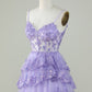 Straps Lavender Sequins Corset Layered Homecoming Dress      fg3729