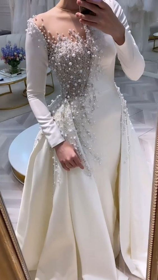 A line White Beading Detachable Wedding Dress Prom Dresses     fg3584