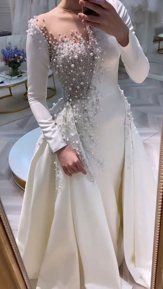 A line White Beading Detachable Wedding Dress Prom Dresses     fg3584