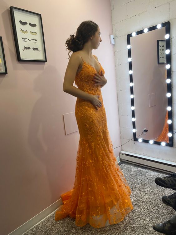 Orange Beautiful Tulle With Lace Applique Long Formal Gown, Party Dresses      fg4178