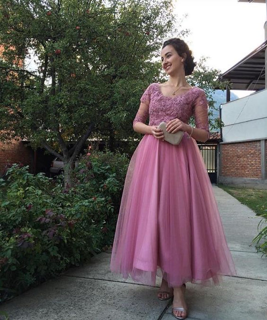 Tulle Lace Prom Dresses Tea Length Bridesmaid Dress  Evening Dress       fg4130