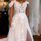 Gorgeous A-Line Cold Sleeves Tulle Lace Beach Wedding Dresses     fg3853
