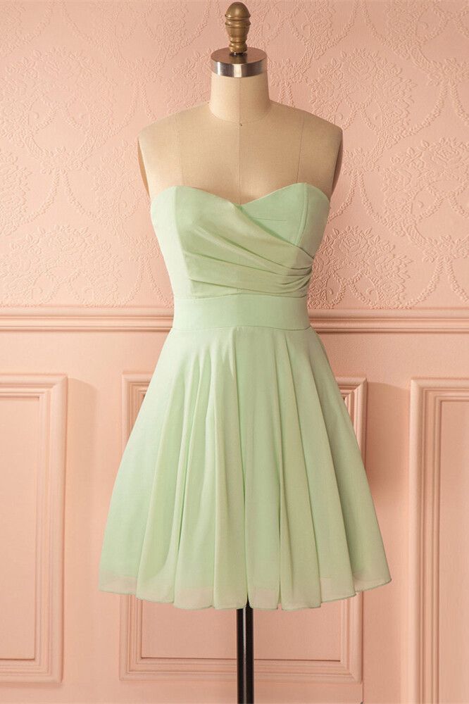 Sage Green Strapless Short A-line Party Dress Homecoming Dresses     fg3726