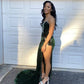 Green Velvet Prom Dresses African Mermaid Evening Dress With Slit      fg4128